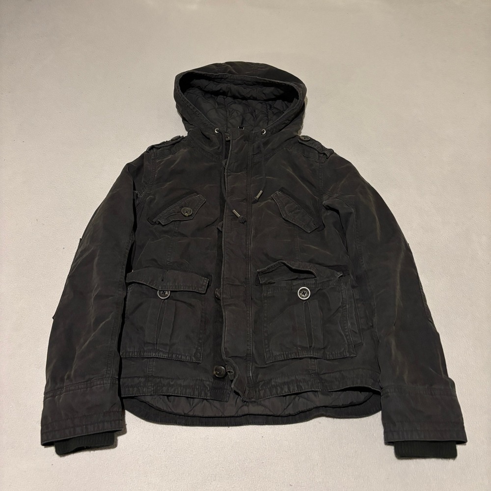 Aritzia TNA Platoon Military Women Jacket XS Black Brushed Twill Quilted Hooded